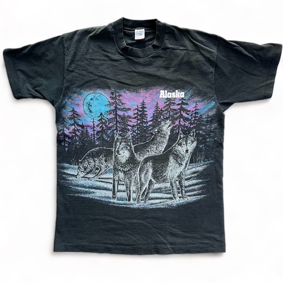 Fruit of the Loom Other - Vintage 90s Wolf Alaska Wrap Around Nature Winter T Shirt Single Stitch FOTL L